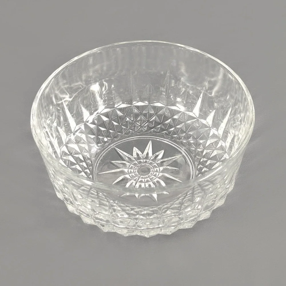 Vintage Clear Pressed Glass Bowl Diamond Point Starburst Pattern 4.75 Inch